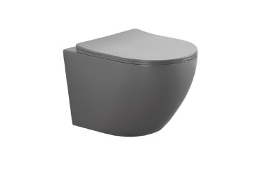 ЕВРОПА Унитаз подвесной безободковый 525*360*320мм, тонкое сиденье с механизмом плавного закрывания, крепеж, цвет матовый серый